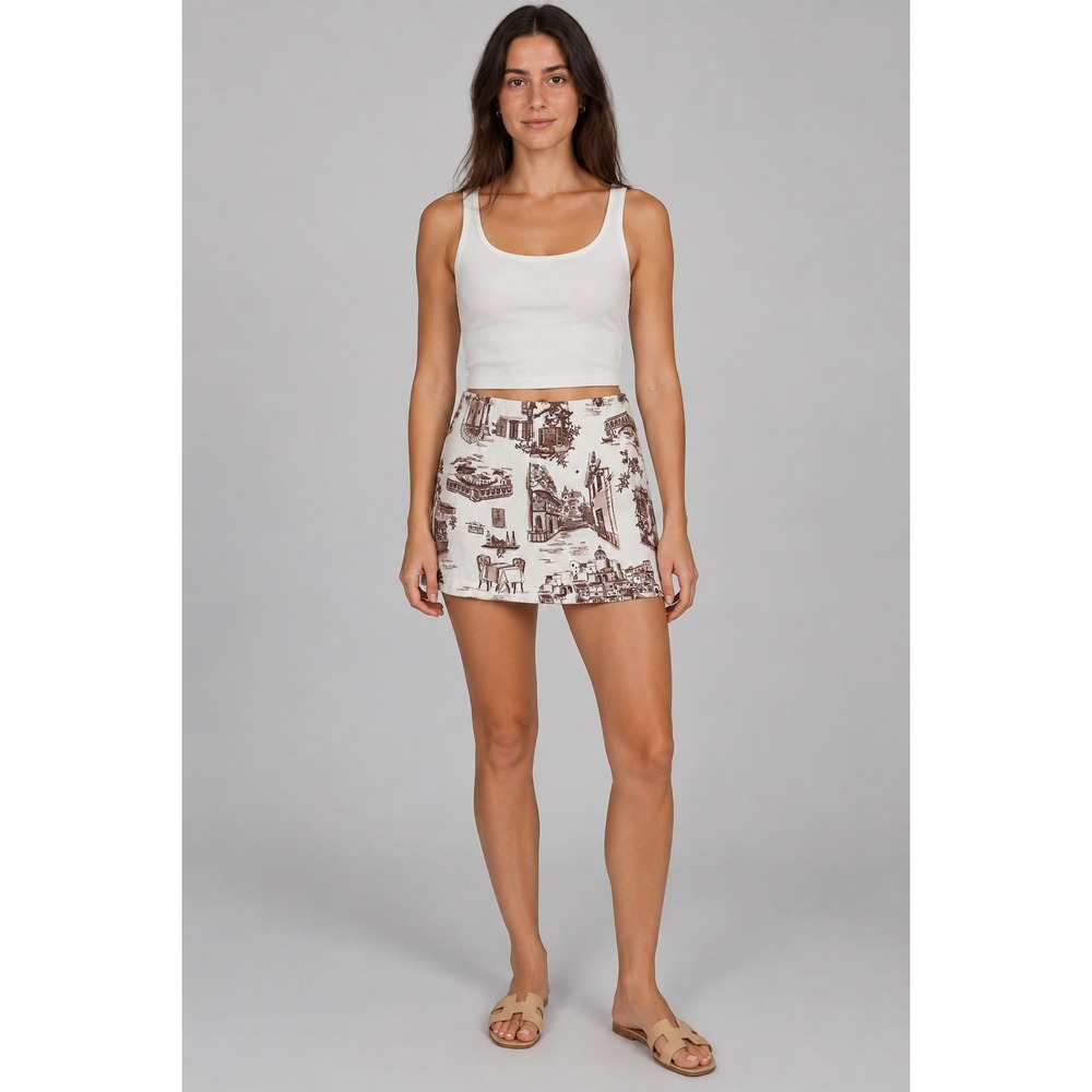 Abercrombie & Fitch Scarlett Skort Womens S White Linen Italy Print Mini Skirt